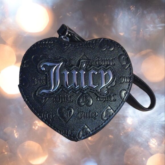 Juicy Couture Black Heart Shaped Zip Around 5" Wristlet NWT - Picture 1 of 13